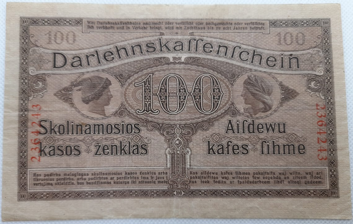 Banknot 100 marek 1918 Kowno