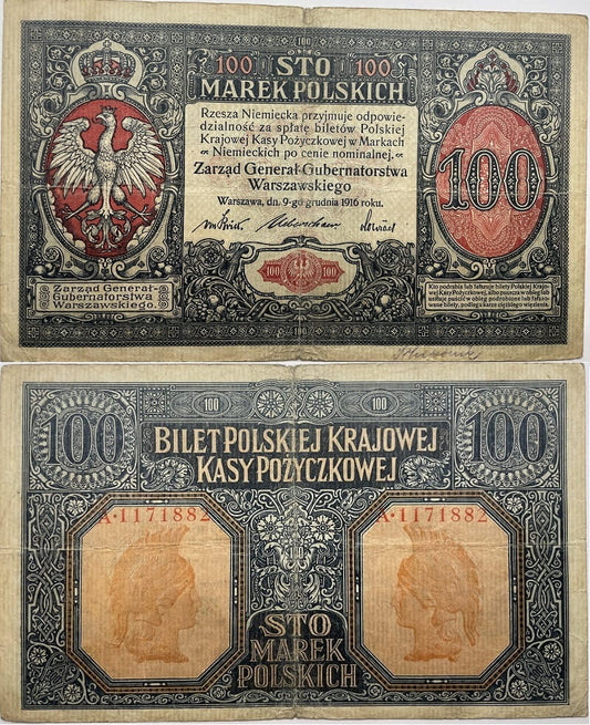 Banknot 100 marek polskich 1916 stan 3