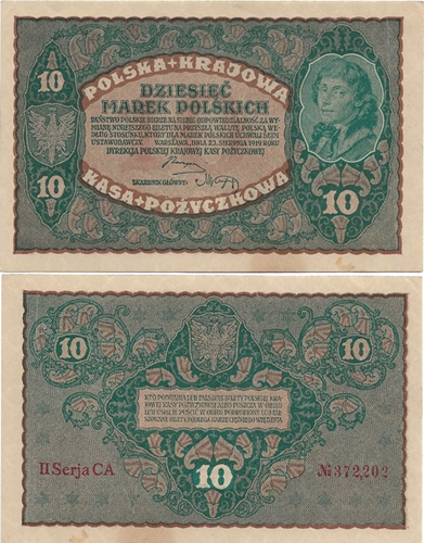 Banknot 10 marek 1919 r. stan 1