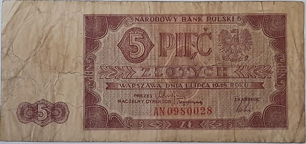 Banknot 5 złotych 1948 r. stan 4