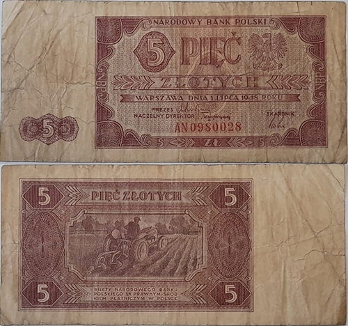 Banknot 5 złotych 1948 r. stan 4