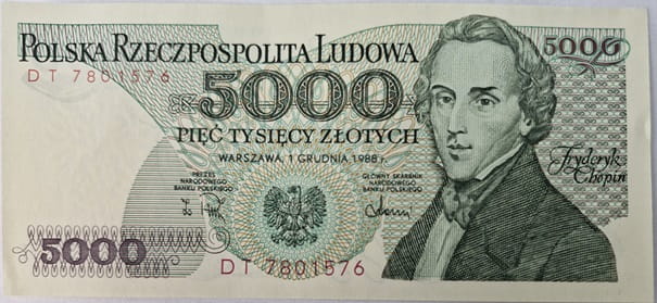 Banknot 5000 zł 1988 Fryderyk Chopin stan 1