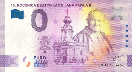 Banknot 0 euro 10 rocznica Beatyfikacji Jana Pawła II Anniversary 2021