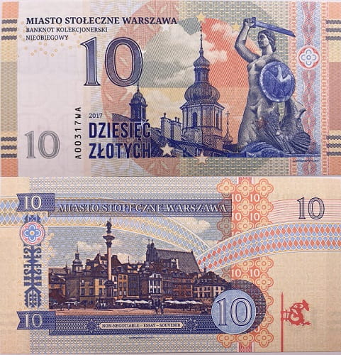 Banknot 10 złotych Warszawa 2017 r. Nieobiegowy