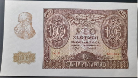 Banknot 100 zł 1940 stan 1