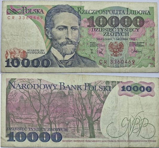 Banknot 10000 zł 1988 Stanisław Wyspiański stan 3