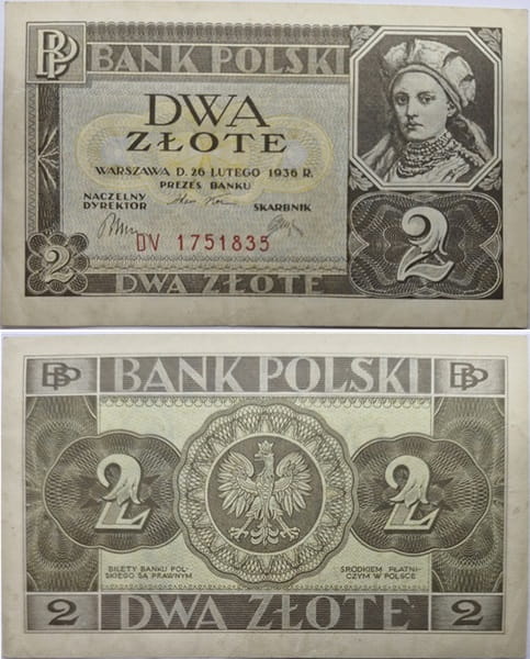 Banknot 2 złote Dobrawa 1936 stan 2