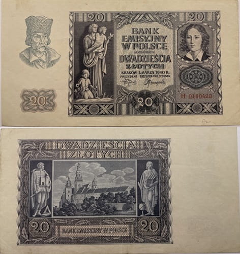 Banknot 20 zł 1940 r. stan 3