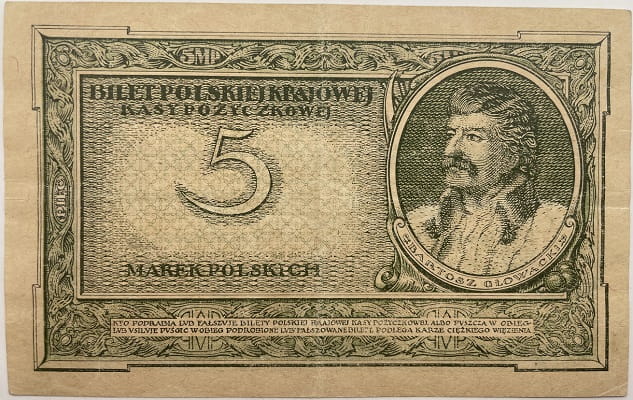 Banknot 5 marek polskich V 1919