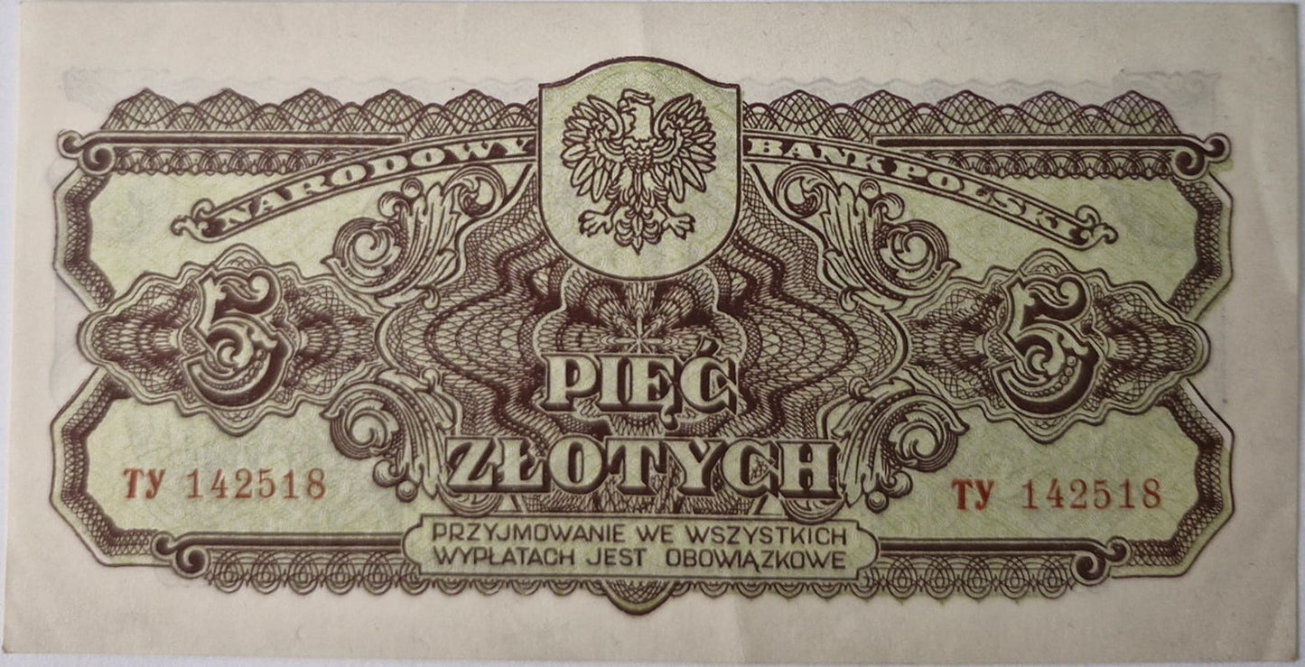 Banknot 5 zł 1944 seria lubelska "-owe"