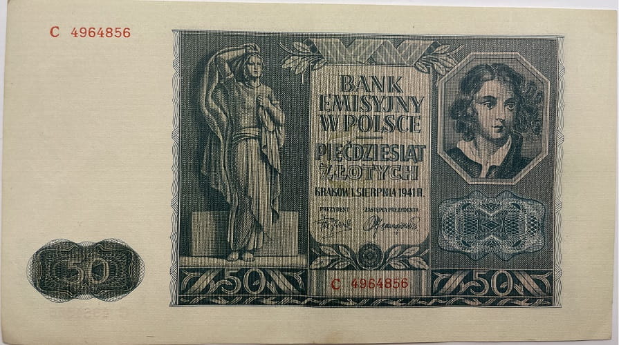 Banknot 50 zł 1941 stan -1/+2