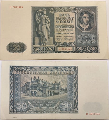 Banknot 50 zł 1941 r. stan 1
