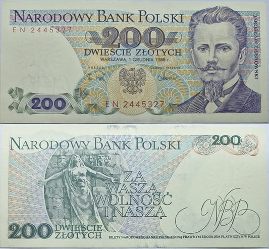 Banknot 200 zł 1988 Jarosław Dąbrowski stan 1