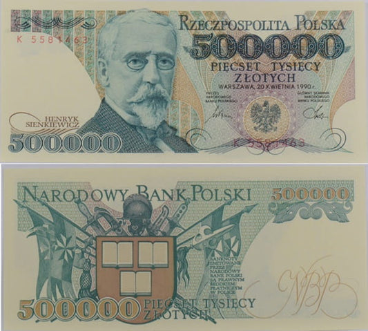 Banknot 500000 zł Henryk Sienkiewicz 1990 stan 1