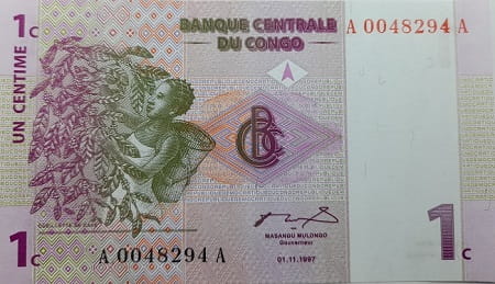 Kongo banknot 1 Centym 1997 UNC