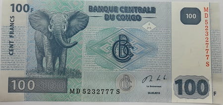Kongo banknot 100 franków 2022 UNC