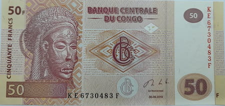 Kongo banknot 50 franków 2013 r. UNC