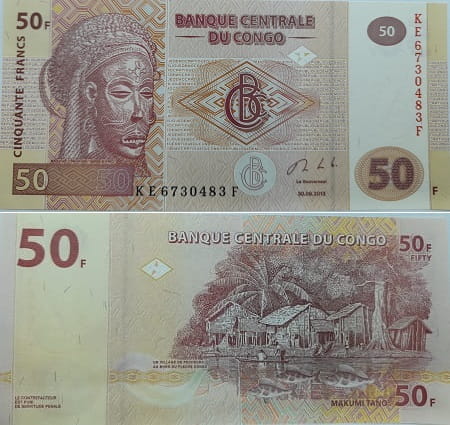 Kongo banknot 50 franków 2013 r. UNC