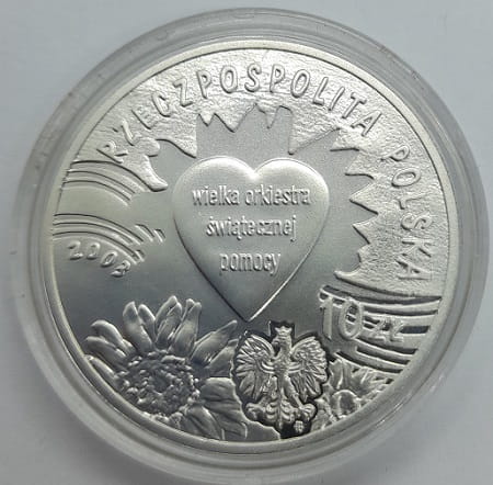 Moneta 10 zł 10 lat Wielkiej Orkiestry Świątecznej Pomocy WOŚP 2003