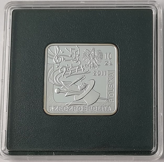 Moneta 10 zł Jeremi Przybora Jerzy Wasowski kwadrat 2011 r.