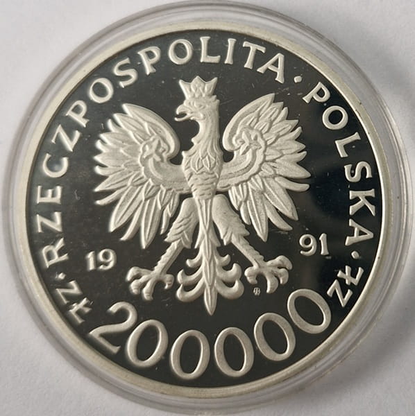 Moneta 200 000 zł Leopold Okulicki Niedźwiadek 1991