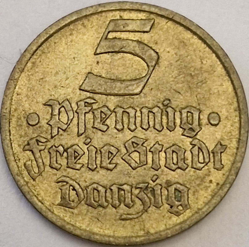 Moneta 5 fenigów 1932 Wolne Miasto Gdańsk Flądra stan 2
