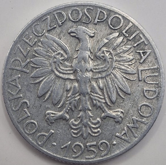 Moneta 5 zł Rybak 1959 stan 3