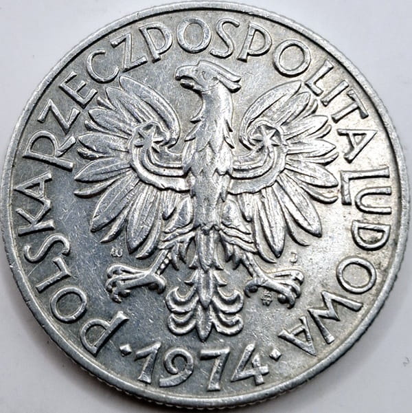 Moneta 5 zł Rybak 1974 stan 3