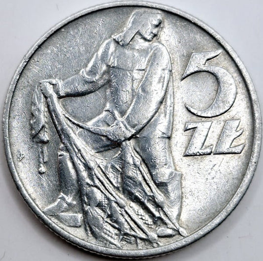 Moneta 5 zł Rybak 1974 stan 3