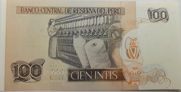 Peru Banknot 100 Intis 1987 r. UNC