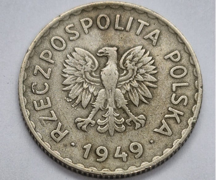 Moneta 1 złoty 1949 bz stan 3 miedzionikiel