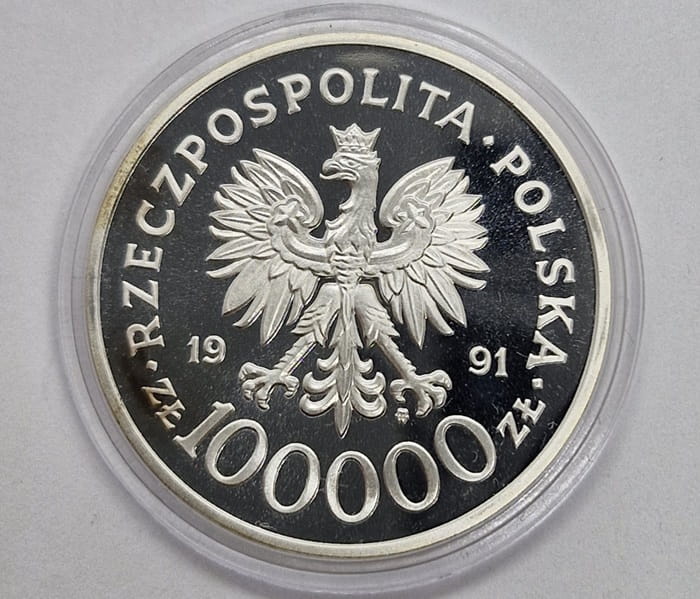 Moneta 100 000 zł Żołnierz polski na frontach II WŚ Tobruk 1991