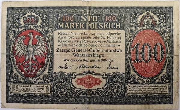 Banknot 100 marek polskich 1916 stan 4