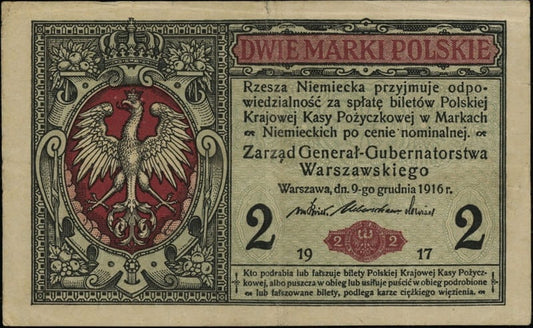 Banknot 2 marek polskich 1917 generał