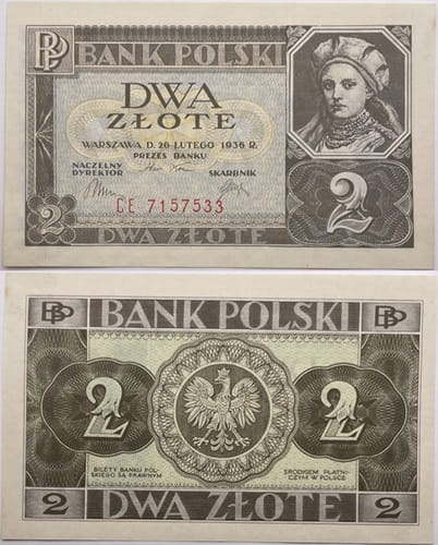 Banknot 2 złote Dobrawa 1936 stan 1
