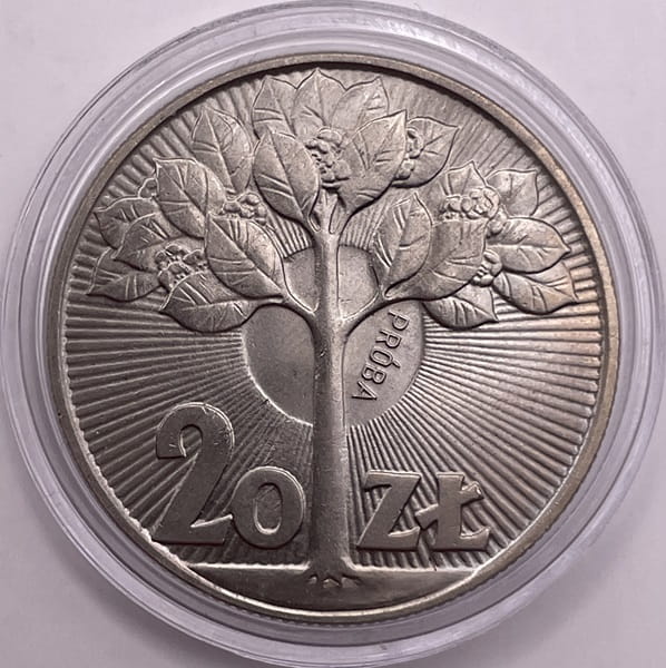 Moneta 20 zł Kwitnące drzewo 1973 r. próba