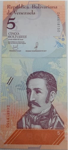 Wenezuela banknot 5 Bolivares 2018 UNC