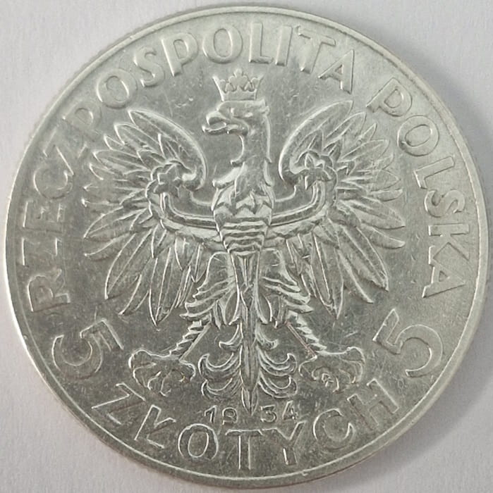 Moneta 5 złotych 1934 Polonia Głowa Kobiety stan 2
