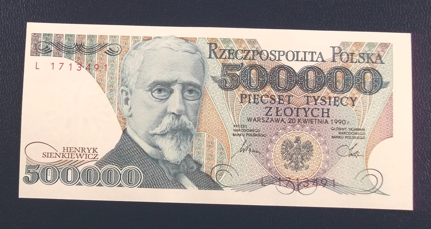 500000 zł Henryk SIENKIEWICZ 1990 UNC