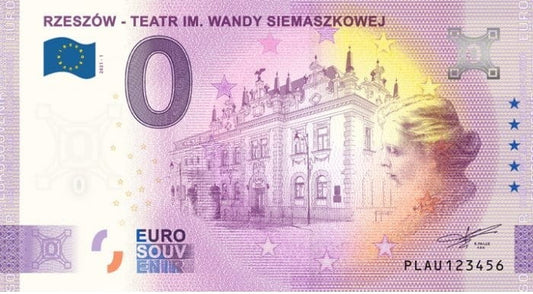 Banknot 0 euro Rzeszów teatr im. Wandy Siemaszkowej 2021 Anniversary