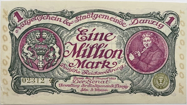 Banknot 1 mln marek 1923 r. Wolne Miasto Gdańsk
