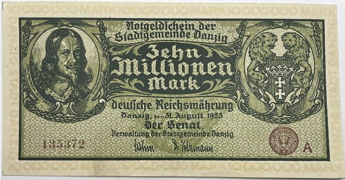 Banknot 10 mln marek 1923 Wolne Miasto Gdańsk