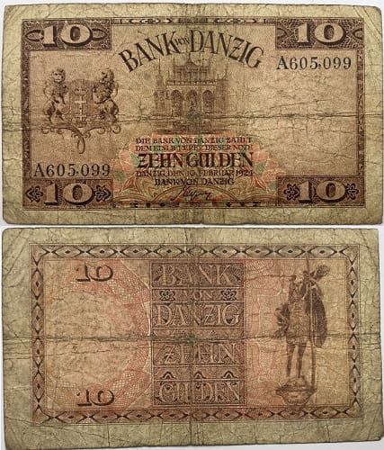 Banknot 10 guldenów 1924 r. Wolne Miasto Gdańsk seria A
