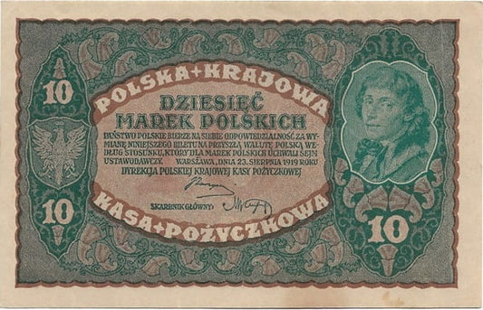 Banknot 10 marek 1919 r. stan 1