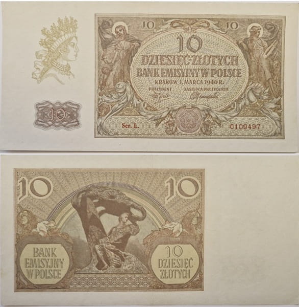Banknot 10 złotych 1940 stan 2