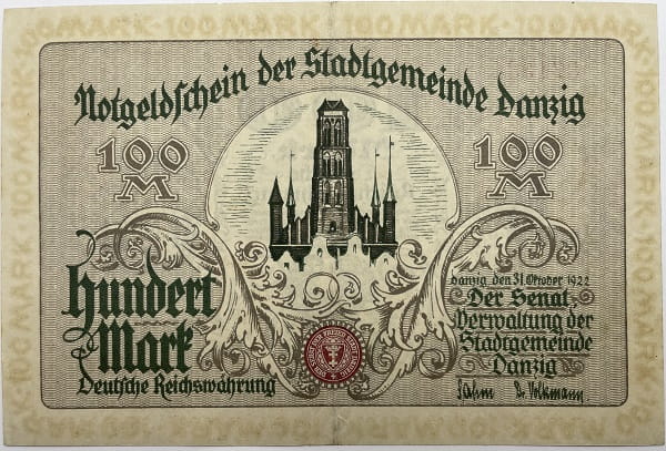 Banknot 100 marek 1922 r. Wolne Miasto Gdańsk