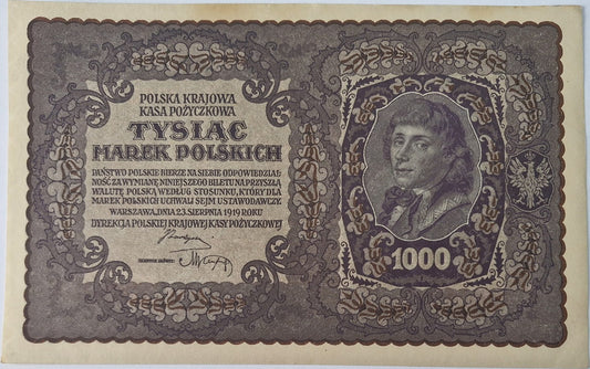 Banknot 1000 marek 1919 stan -1/+2