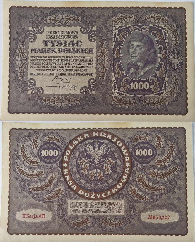 Banknot 1000 marek 1919 stan -1/+2