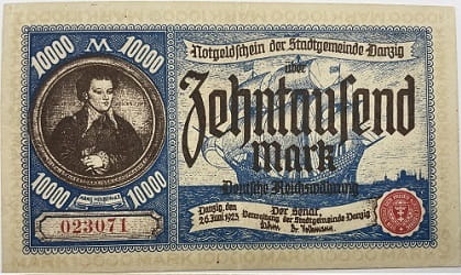 Banknot 10000 marek 1923 r. Wolne Miasto Gdańsk
