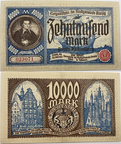Banknot 10000 marek 1923 r. Wolne Miasto Gdańsk